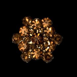 Vintage amber color glass stone broach‎ pin with metal backing